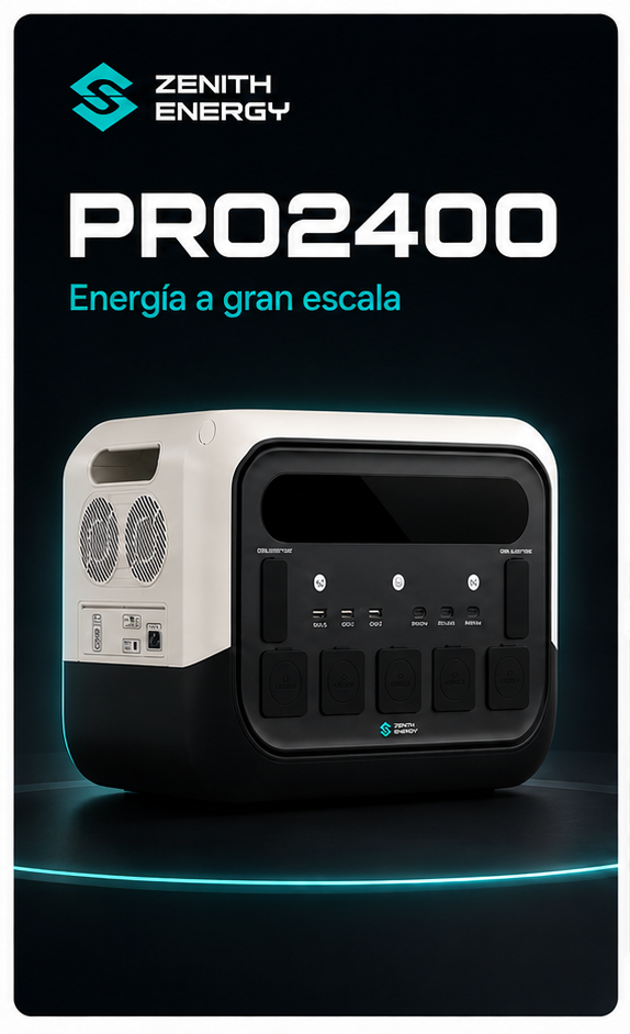 Zenith Energy PRO2400 estación de energía portátil de frente y lateral 